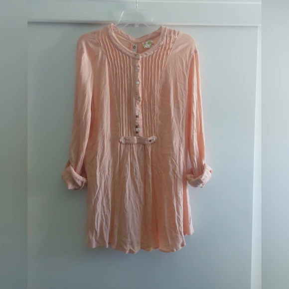 Free People Snap Out Of It Coral Tunic Top Gauzy Cotton Beach Medium - Picture 2 of 8